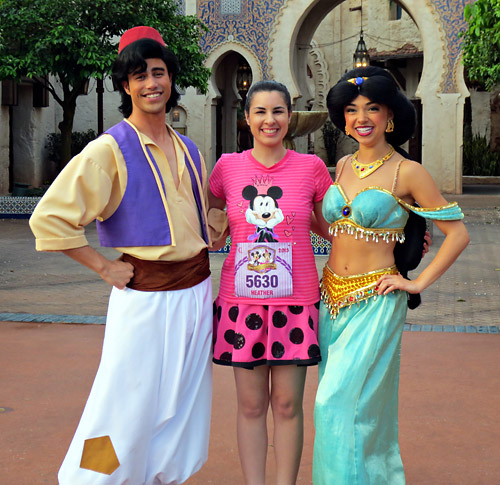 Meeting Aladdin and Jasmine at rundisney princess half marathon 5k at Disney World