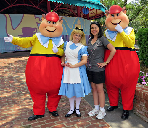 Meeting Alice and Tweedle Dee and Tweedle Dum at Disney World