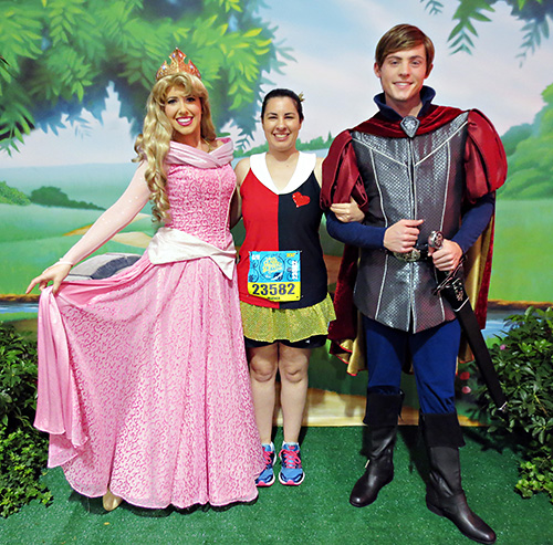 Meeting Aurora and Prince Phillip at rundisney princess half marathon at Disney World
