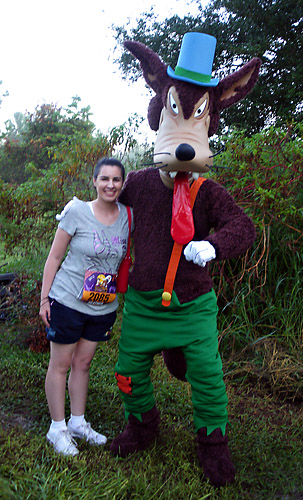 Meeting Big Bad Wolf at Disney World during rundisney Happy Haunted 5K Trail Run
