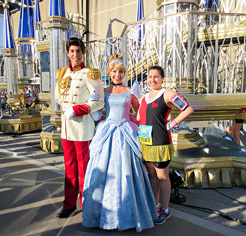 Meeting Cinderella and Prince Charming at rundisney princess half marathon at Disney World