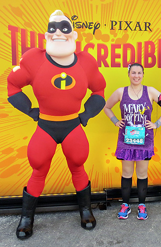 Meeting Mr. Incredible at rundisney princess half marathon at Disney World