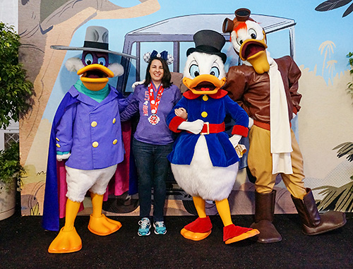 Meeting Launchpad McQuack, Darkwing Duck and Scrooge McDuck at rundisney Walt Disney World Marathon Weekend at Disney World