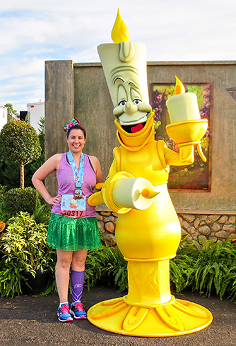 Meeting Lumiere at rundisney wine and dine half marathon 10k at Disney World