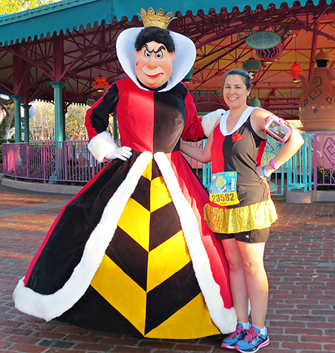 Meeting Queen of Hearts at Disney World at rundisney Princess Half Marathon