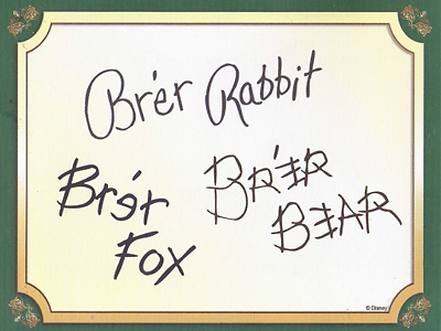 Br'er Bear, Br'er Fox, and Br'er Rabbit Autograph Card at Disneyland